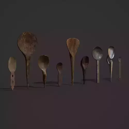 Nine Medieval Spoons 3D Model Collection