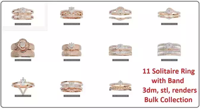11 Solitaire ring with band 3dm stl renders details 3D Model Collection