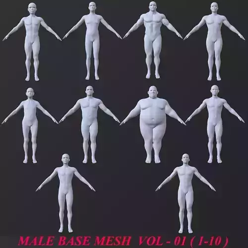 10 MALE BASE MESH  1-10 Low-poly 3D model
