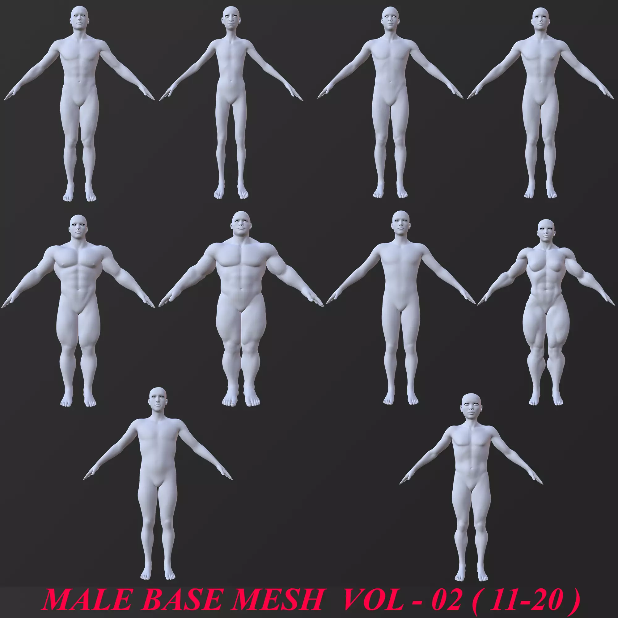 10 MALE BASE MESH  11-20 Low-poly 3D model_0