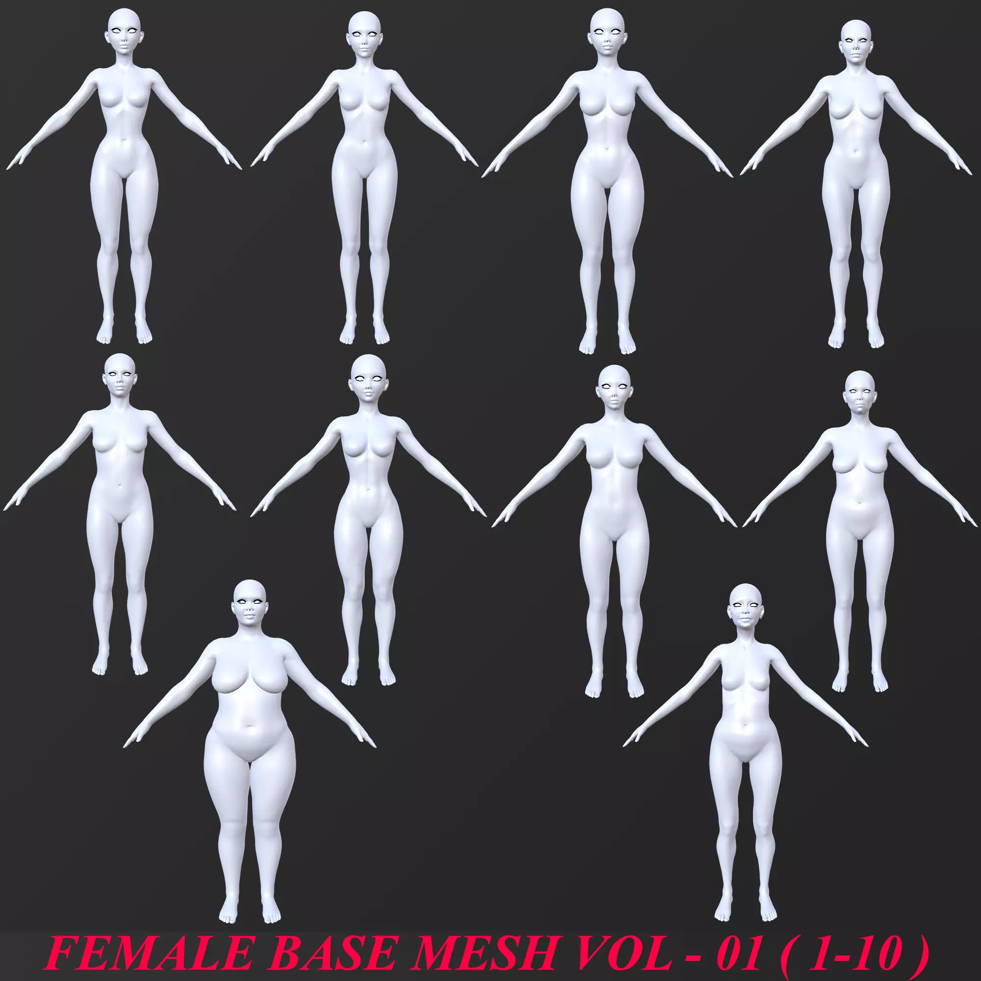 10 FEMALE BASE MESH  1-10 Low-poly 3D model_0