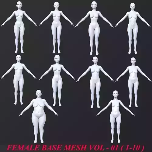 10 FEMALE BASE MESH  1-10 Low-poly 3D model