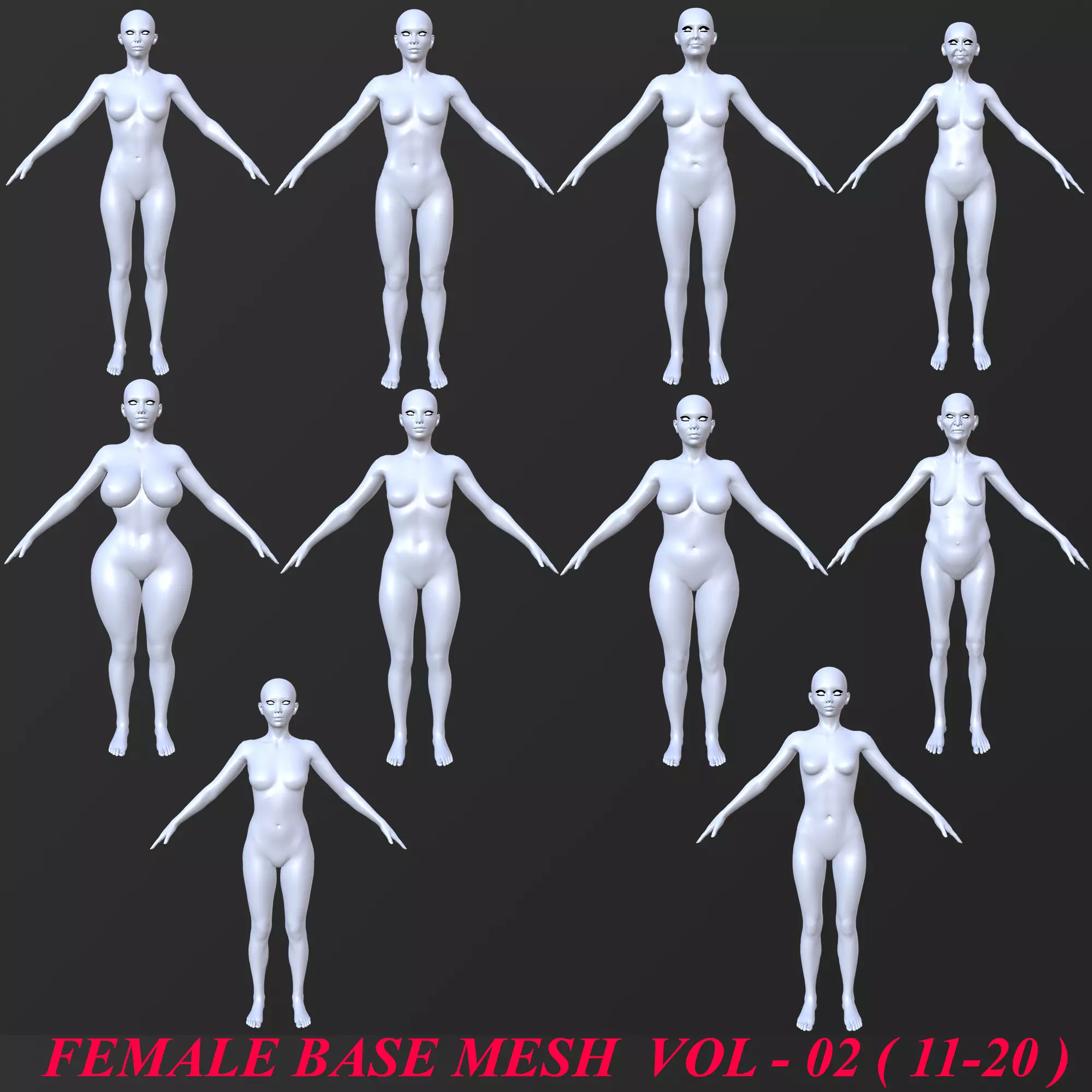 10 FEMALE BASE MESH  11-20 Low-poly 3D model_0