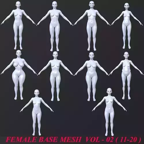 10 FEMALE BASE MESH  11-20 Low-poly 3D model