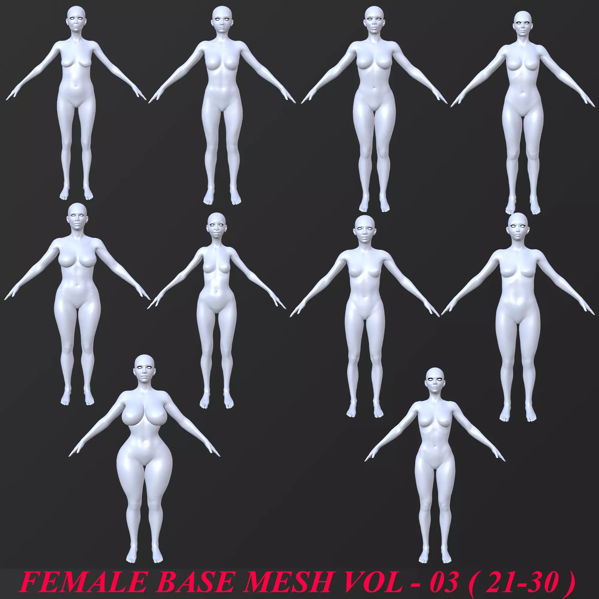 10 FEMALE BASE MESH  21-30 Low-poly 3D model_0