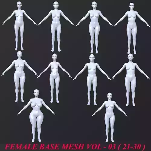 10 FEMALE BASE MESH  21-30 Low-poly 3D model