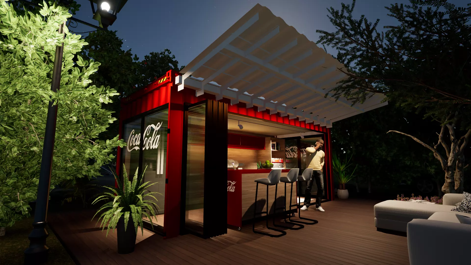 Shipping Container Restaurant 3D model_0
