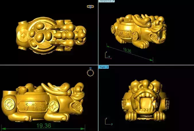 CHARM 3D PRINT four different golden statues