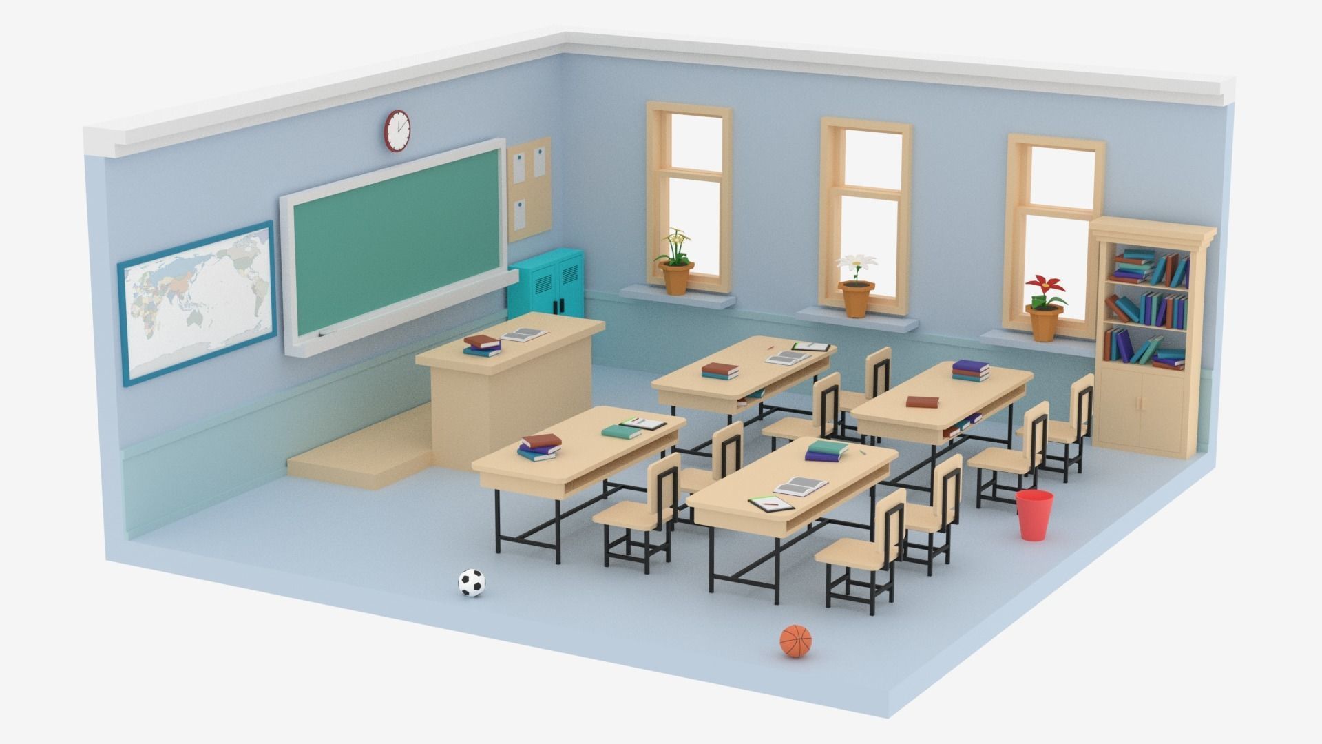 Lowpoly Cartoon Classroom Low-poly 3D model_15