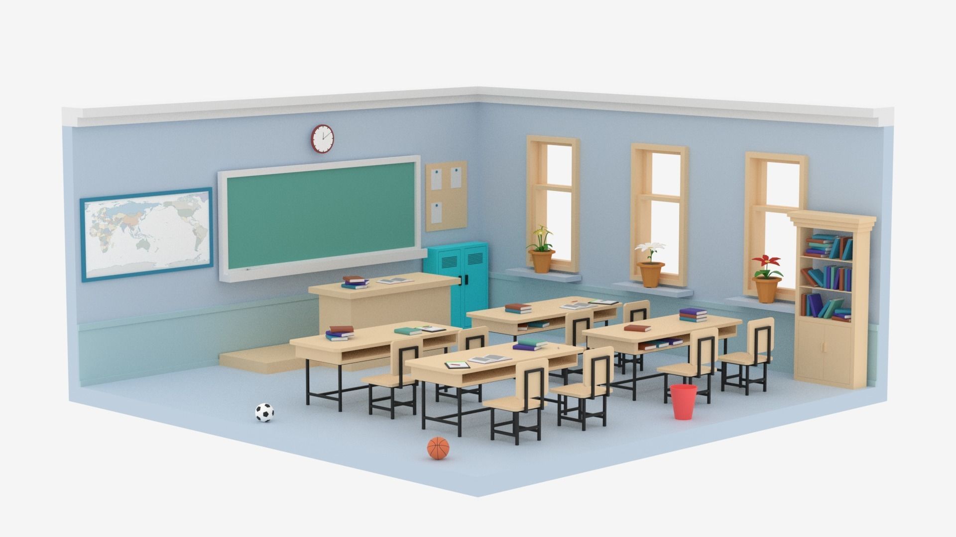 Lowpoly Cartoon Classroom Low-poly 3D model_27