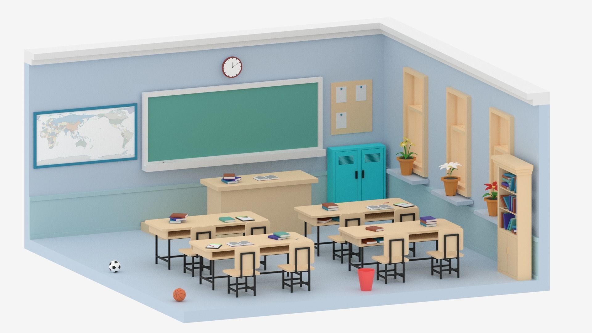 Lowpoly Cartoon Classroom Low-poly 3D model_5