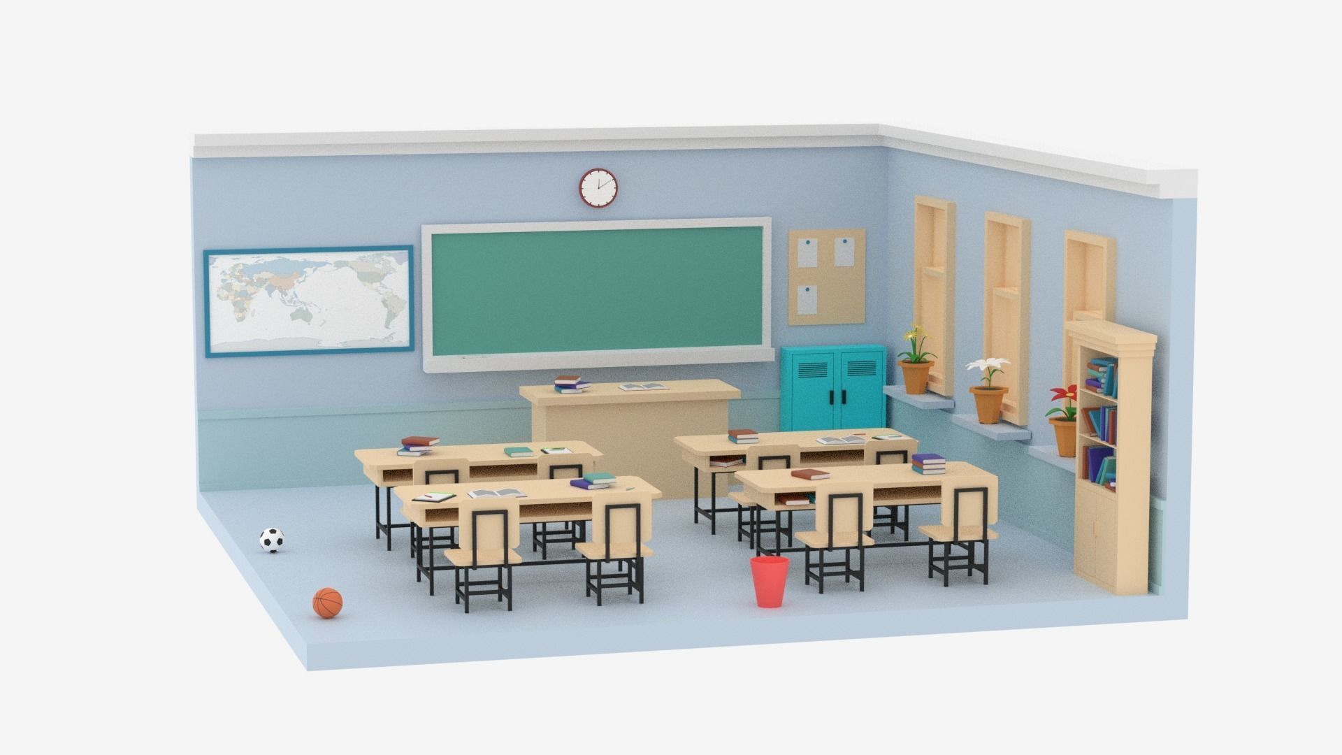 Lowpoly Cartoon Classroom Low-poly 3D model_16