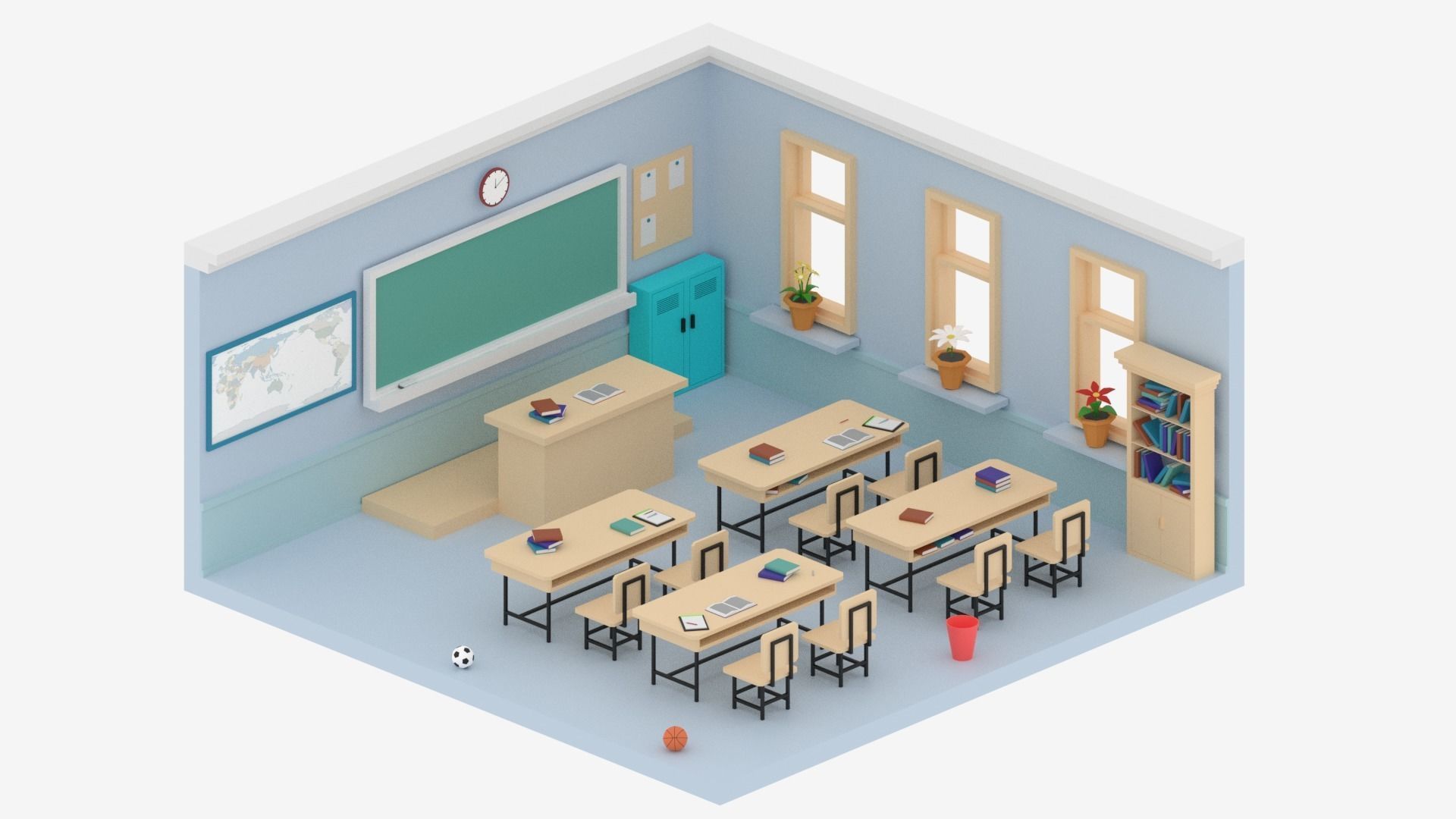 Lowpoly Cartoon Classroom Low-poly 3D model_8