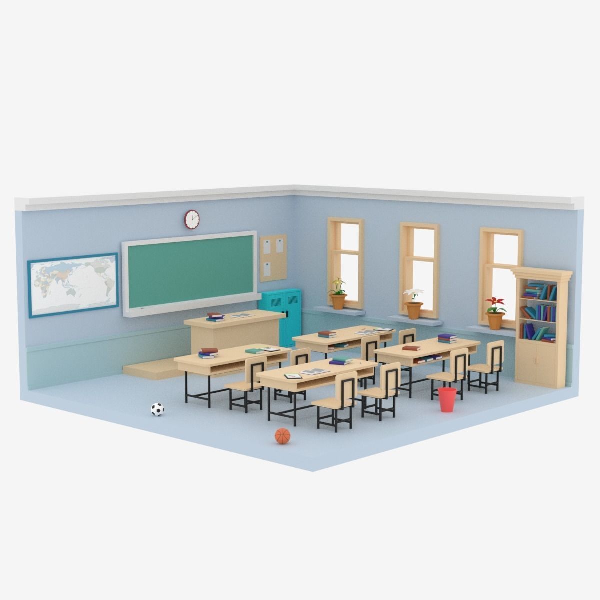 Lowpoly Cartoon Classroom Low-poly 3D model_4