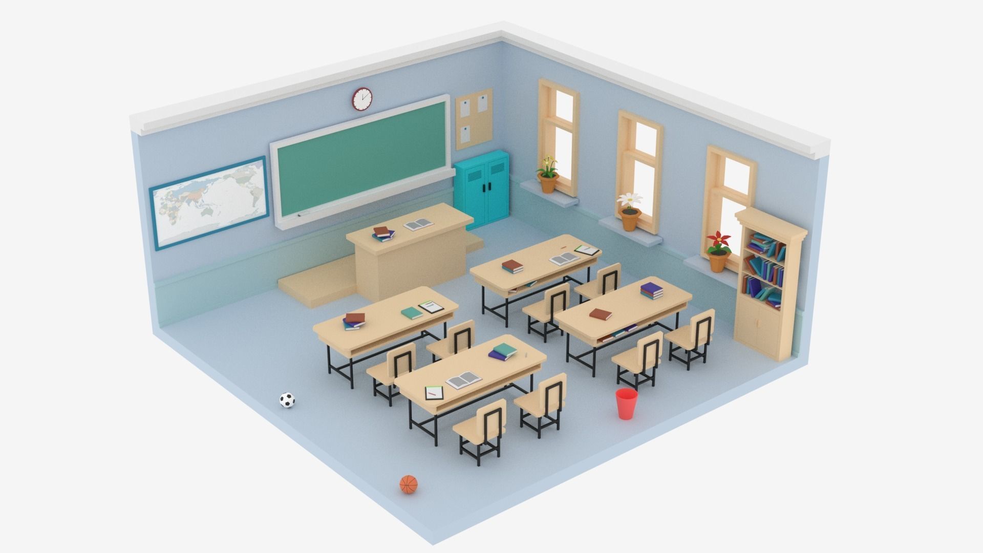 Lowpoly Cartoon Classroom Low-poly 3D model_1