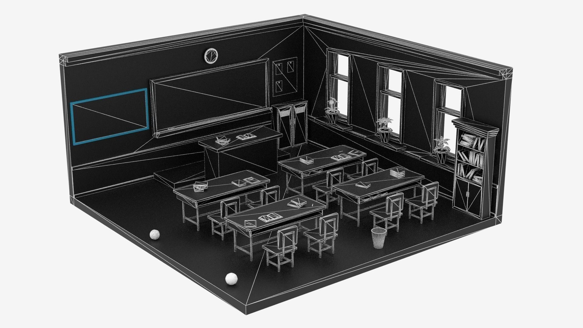Lowpoly Cartoon Classroom Low-poly 3D model_9