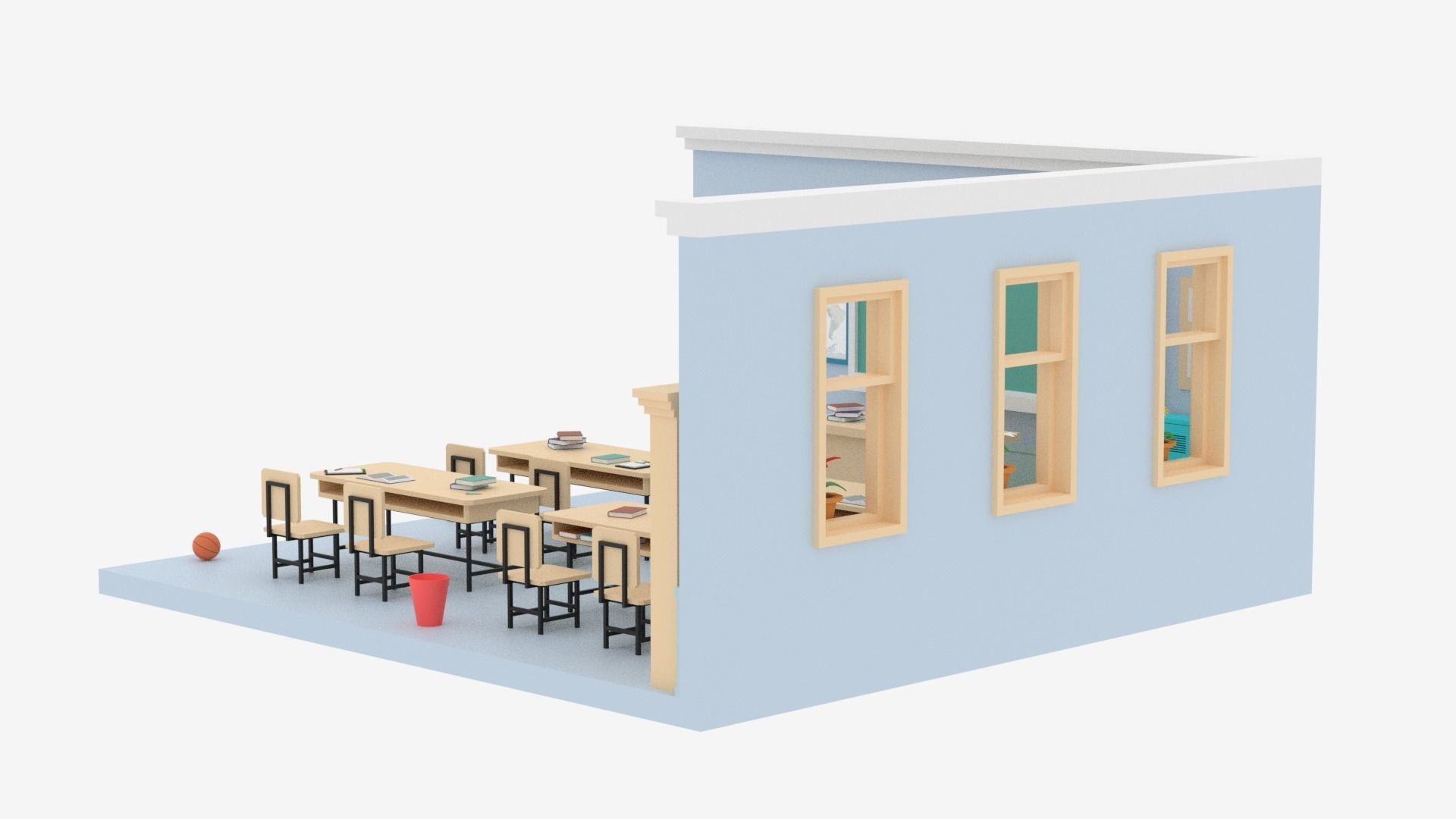 Lowpoly Cartoon Classroom Low-poly 3D model_20