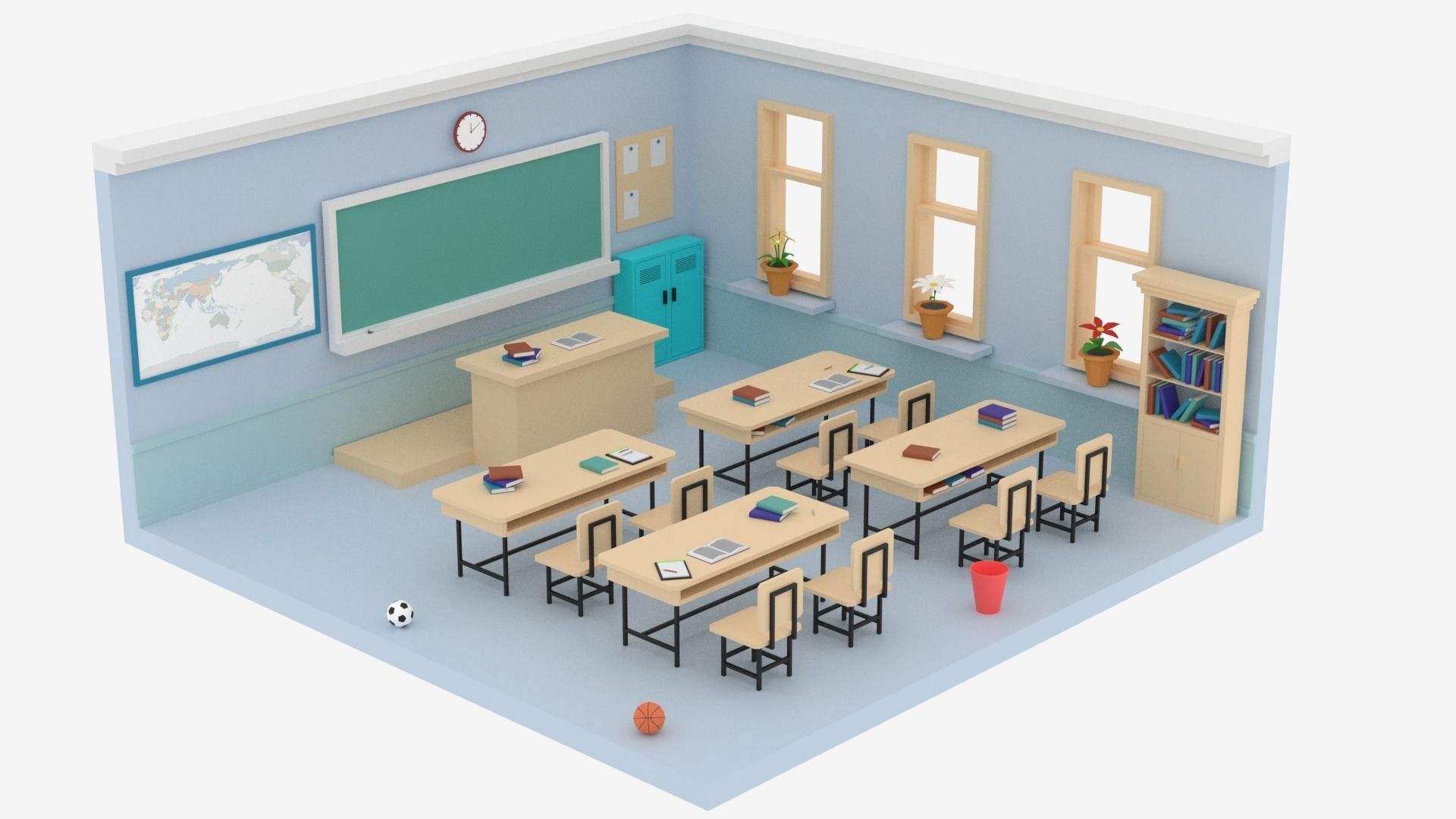 Lowpoly Cartoon Classroom Low-poly 3D model_11