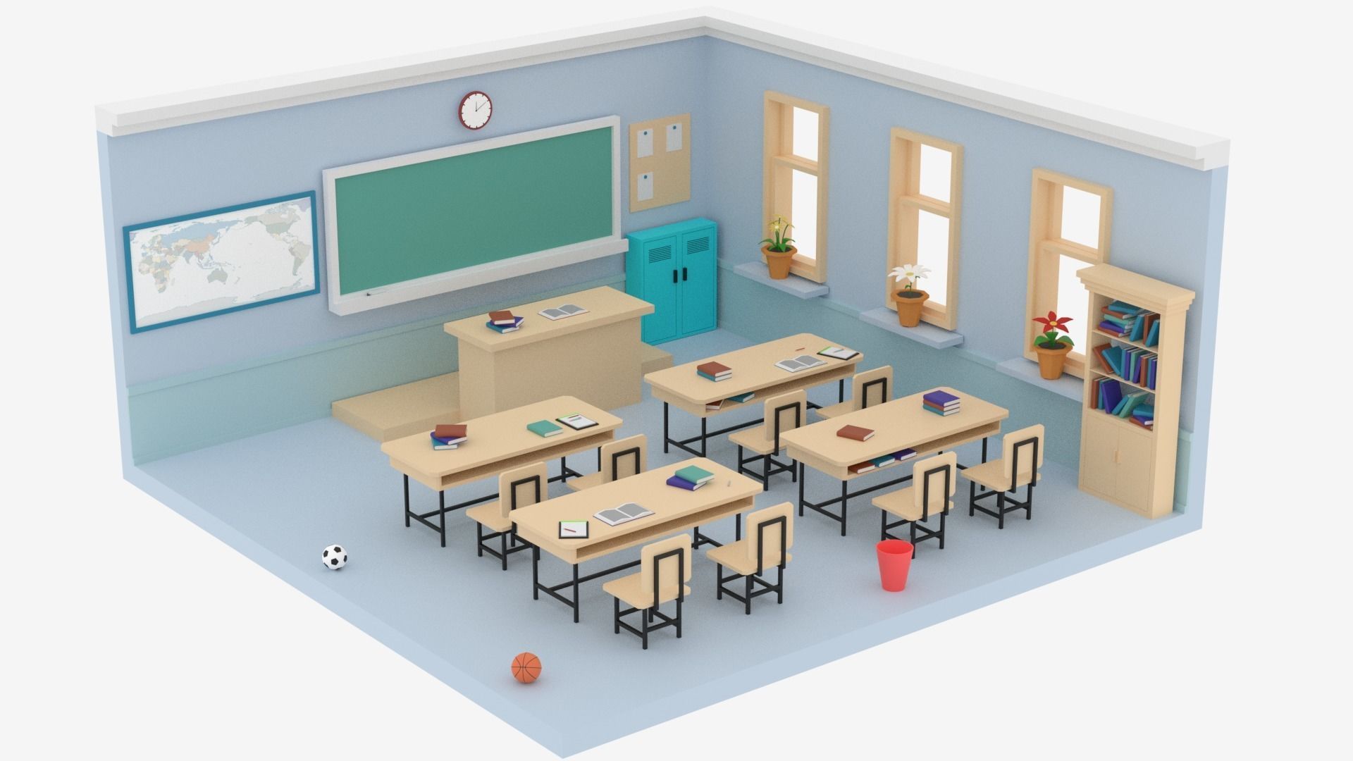 Lowpoly Cartoon Classroom Low-poly 3D model_12