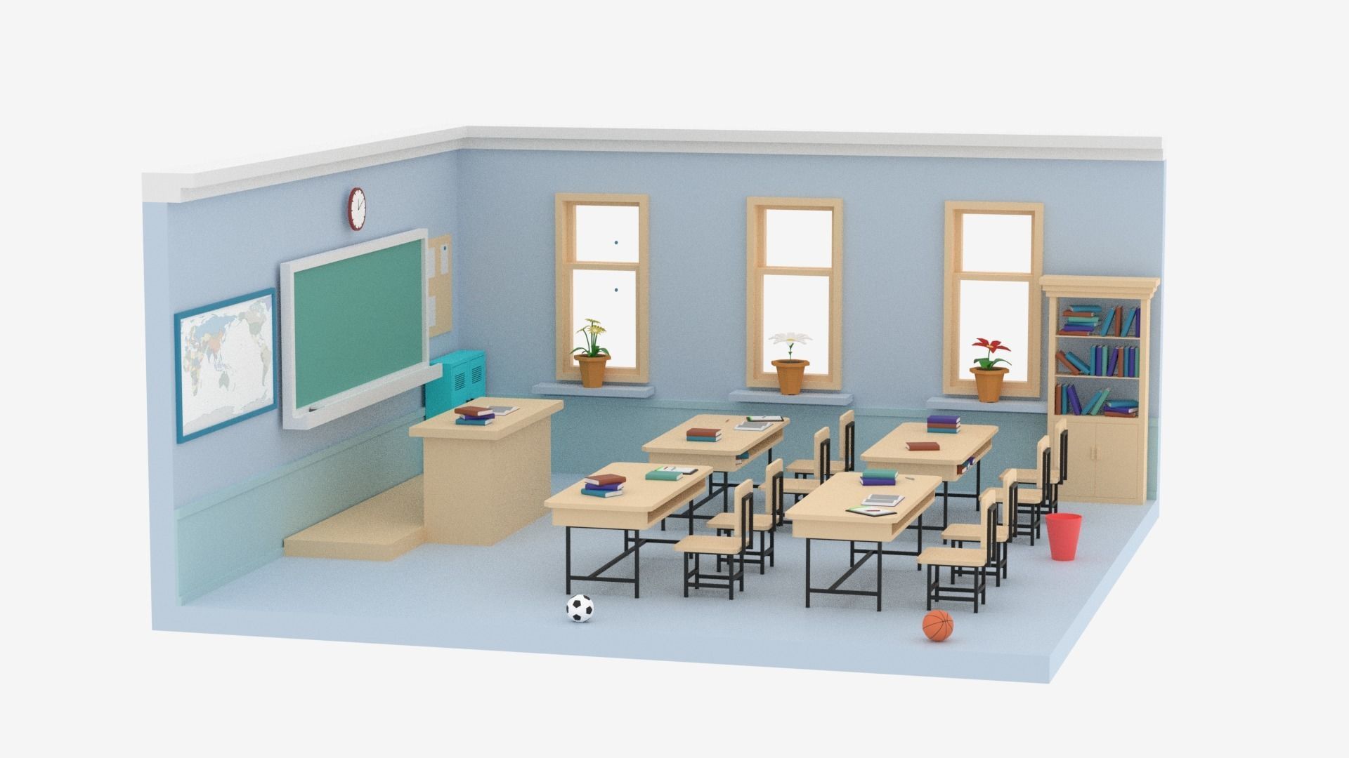 Lowpoly Cartoon Classroom Low-poly 3D model_17