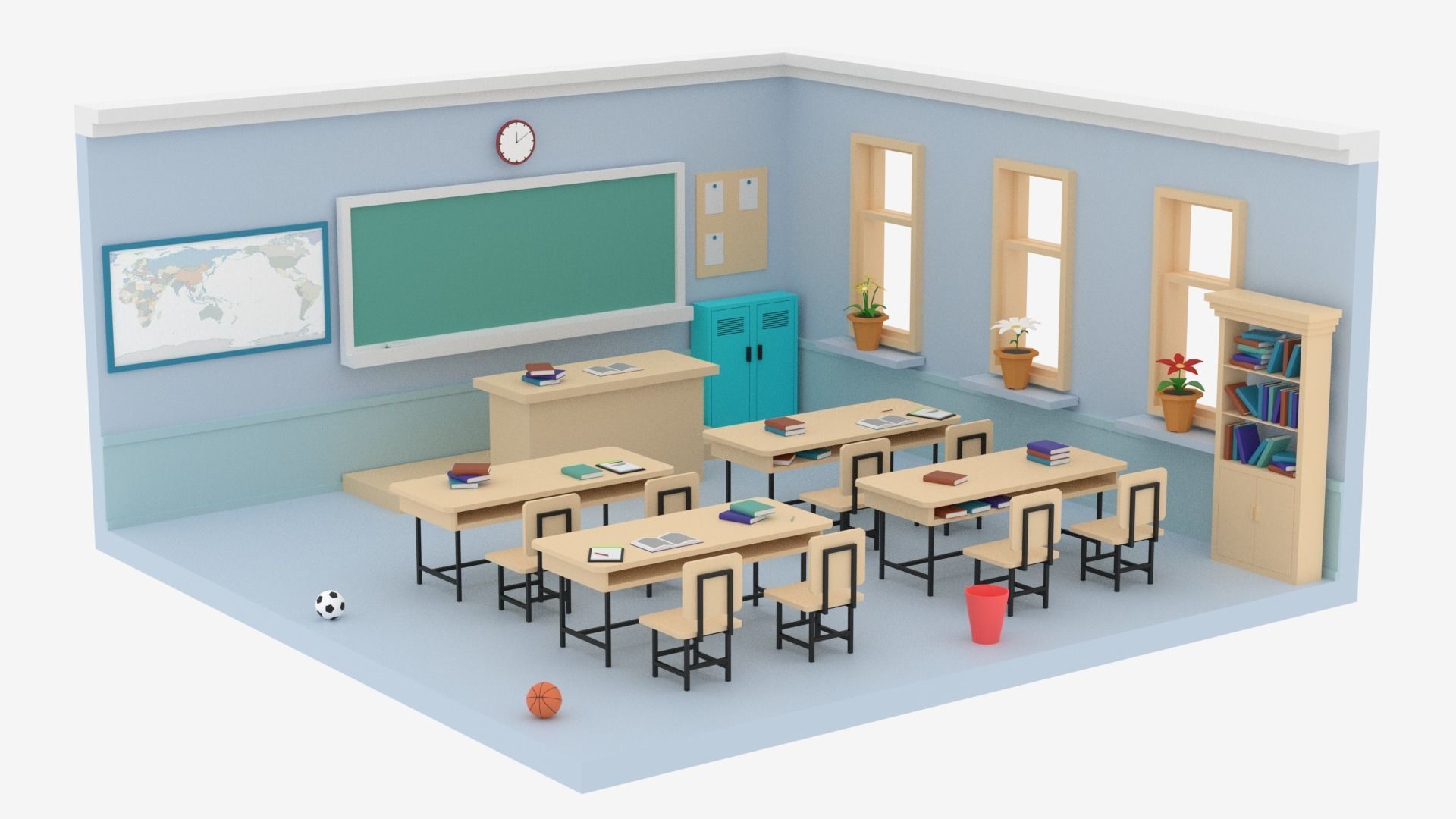 Lowpoly Cartoon Classroom Low-poly 3D model_6