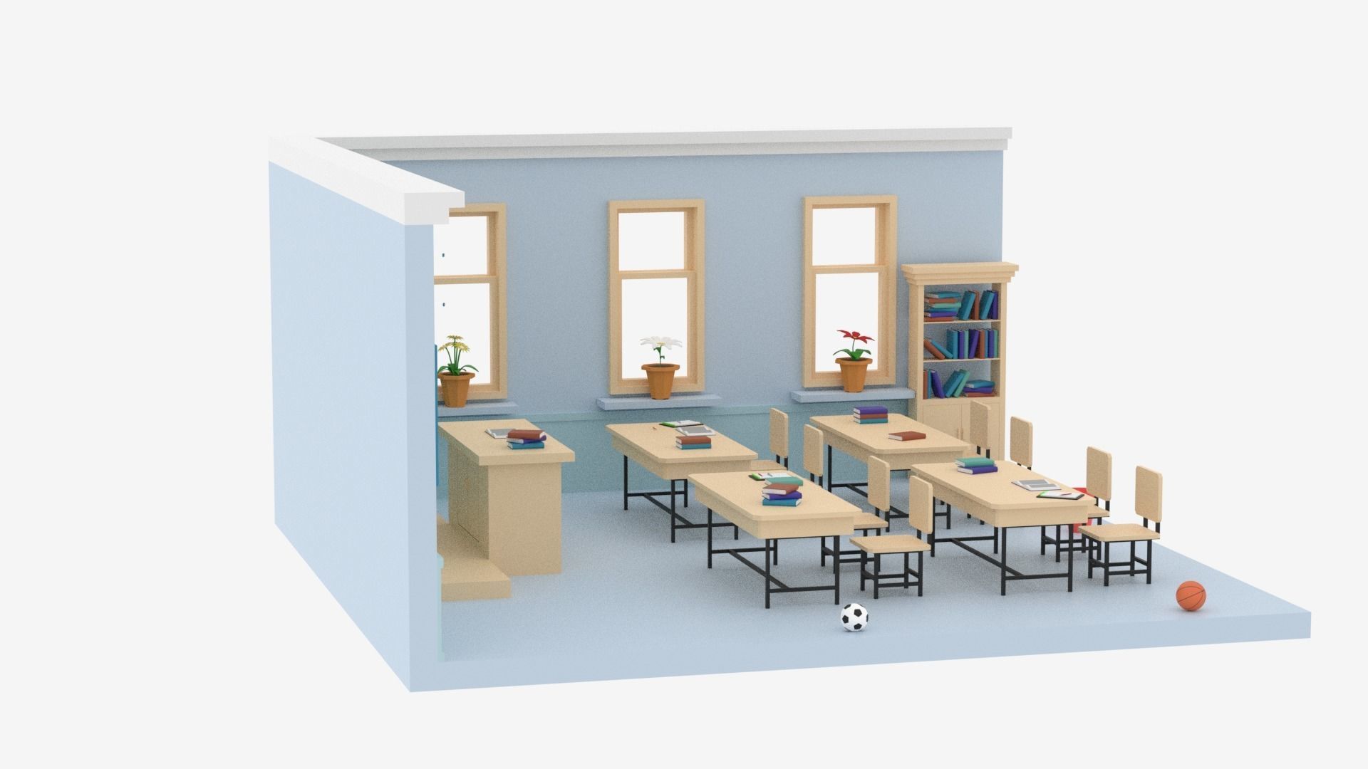Lowpoly Cartoon Classroom Low-poly 3D model_21