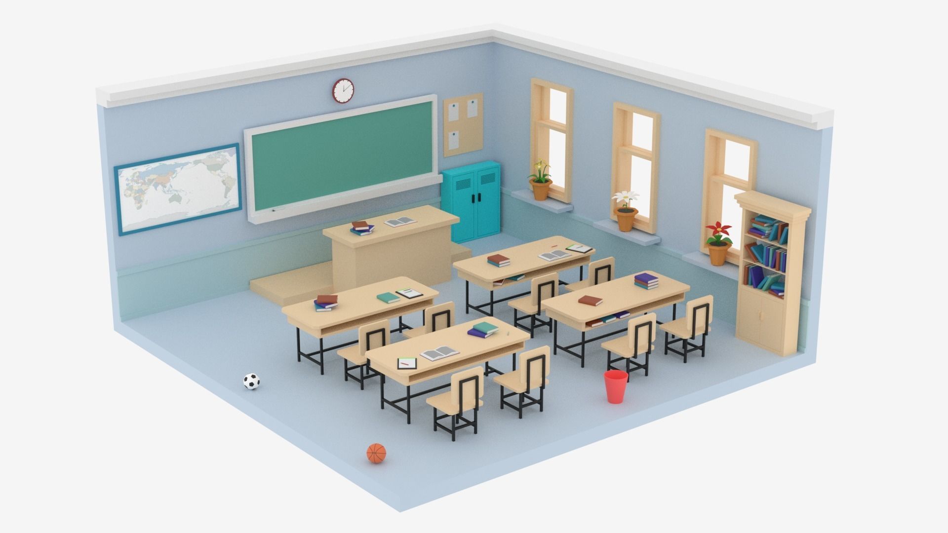 Lowpoly Cartoon Classroom Low-poly 3D model_2