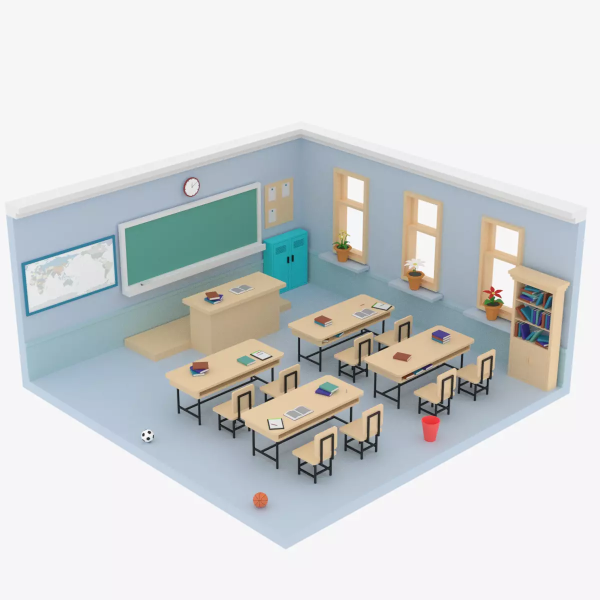 Lowpoly Cartoon Classroom Low-poly 3D model_0