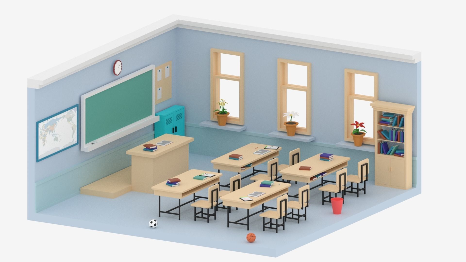 Lowpoly Cartoon Classroom Low-poly 3D model_14