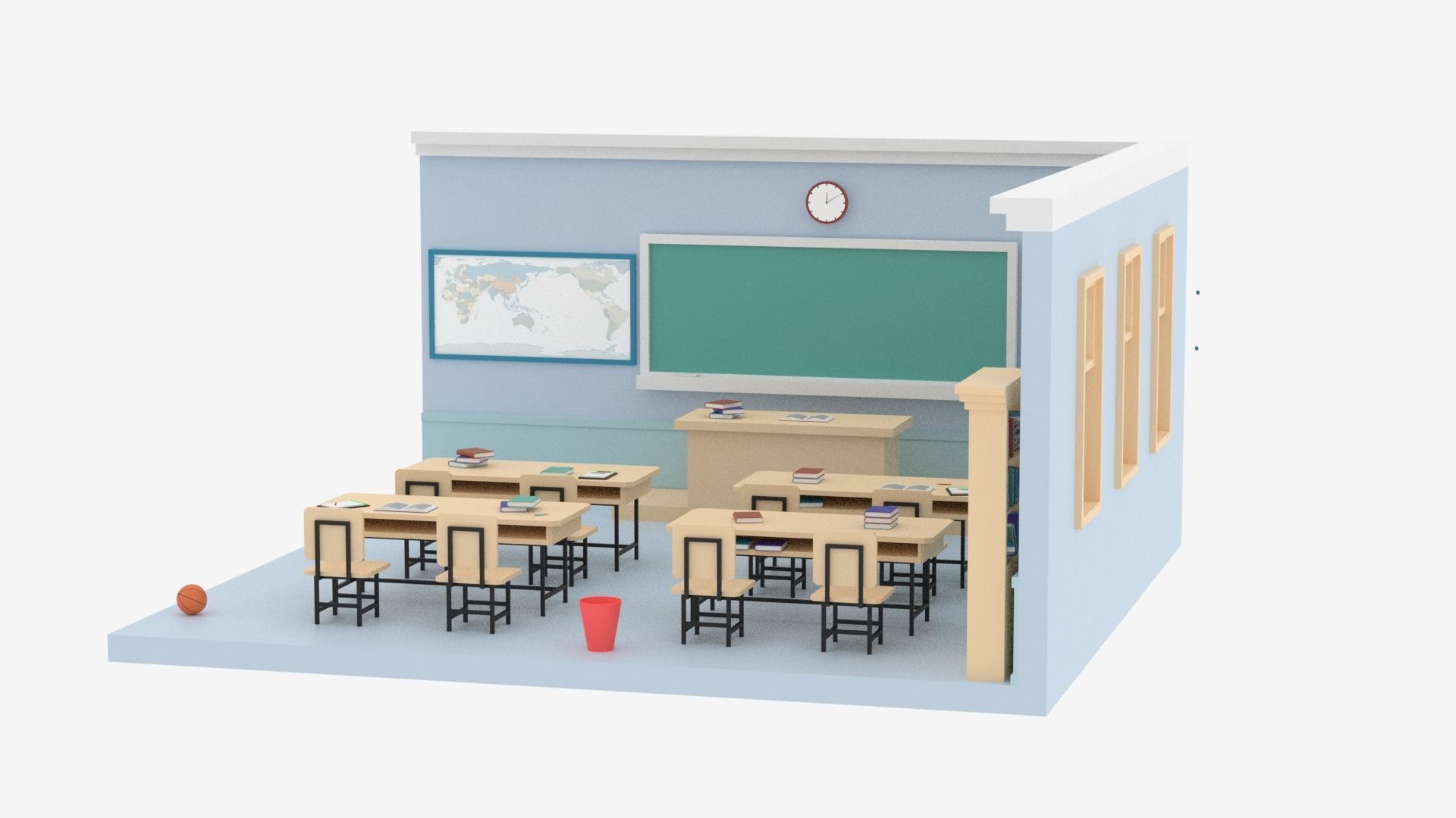 Lowpoly Cartoon Classroom Low-poly 3D model_26
