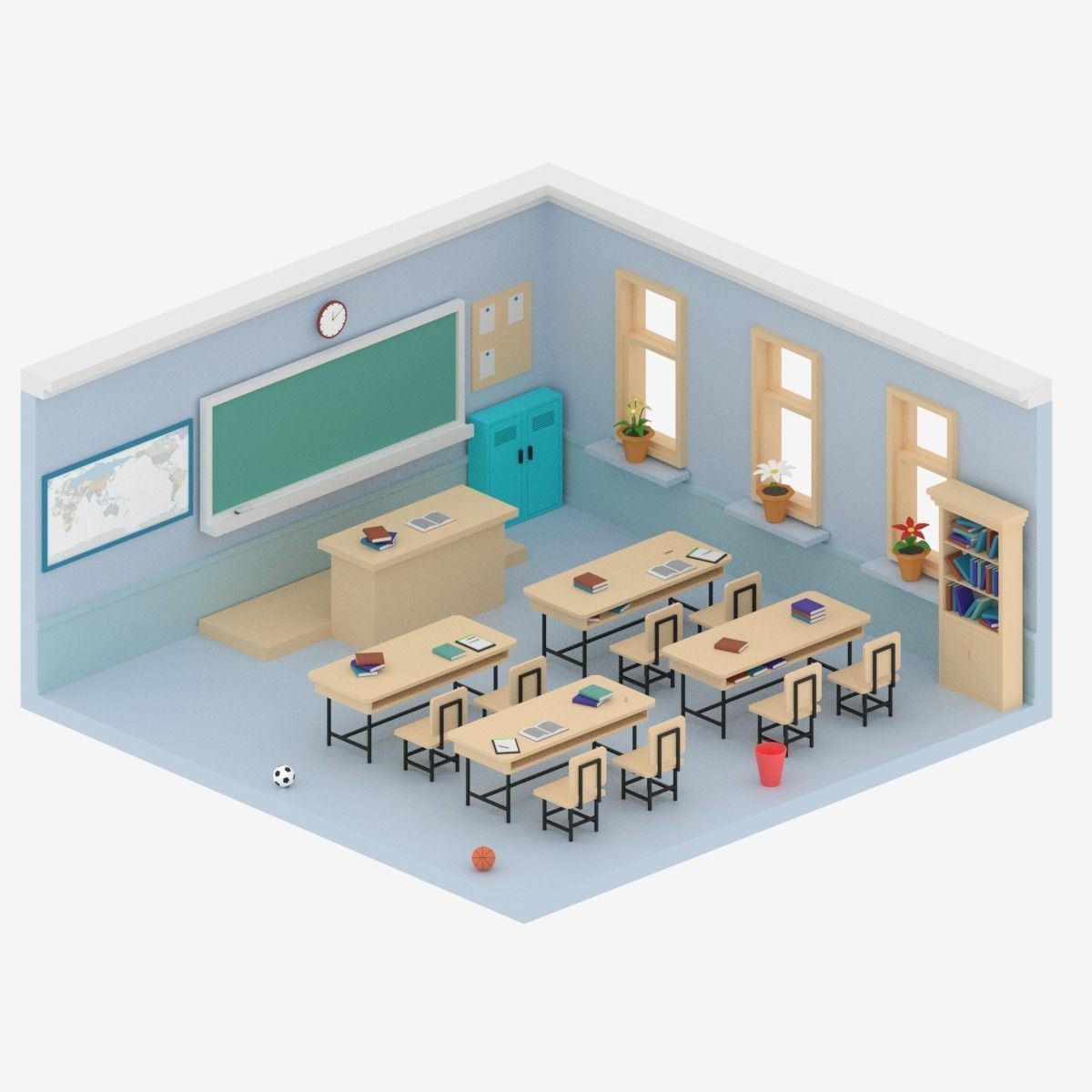 Lowpoly Cartoon Classroom Low-poly 3D model_10