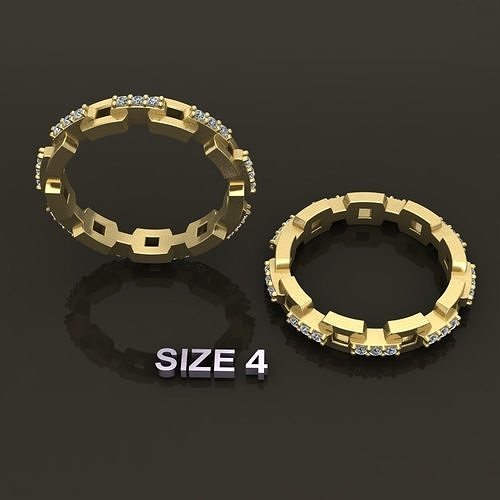 Hermes Style Link Diamond Band Ring Size 4 3D print model