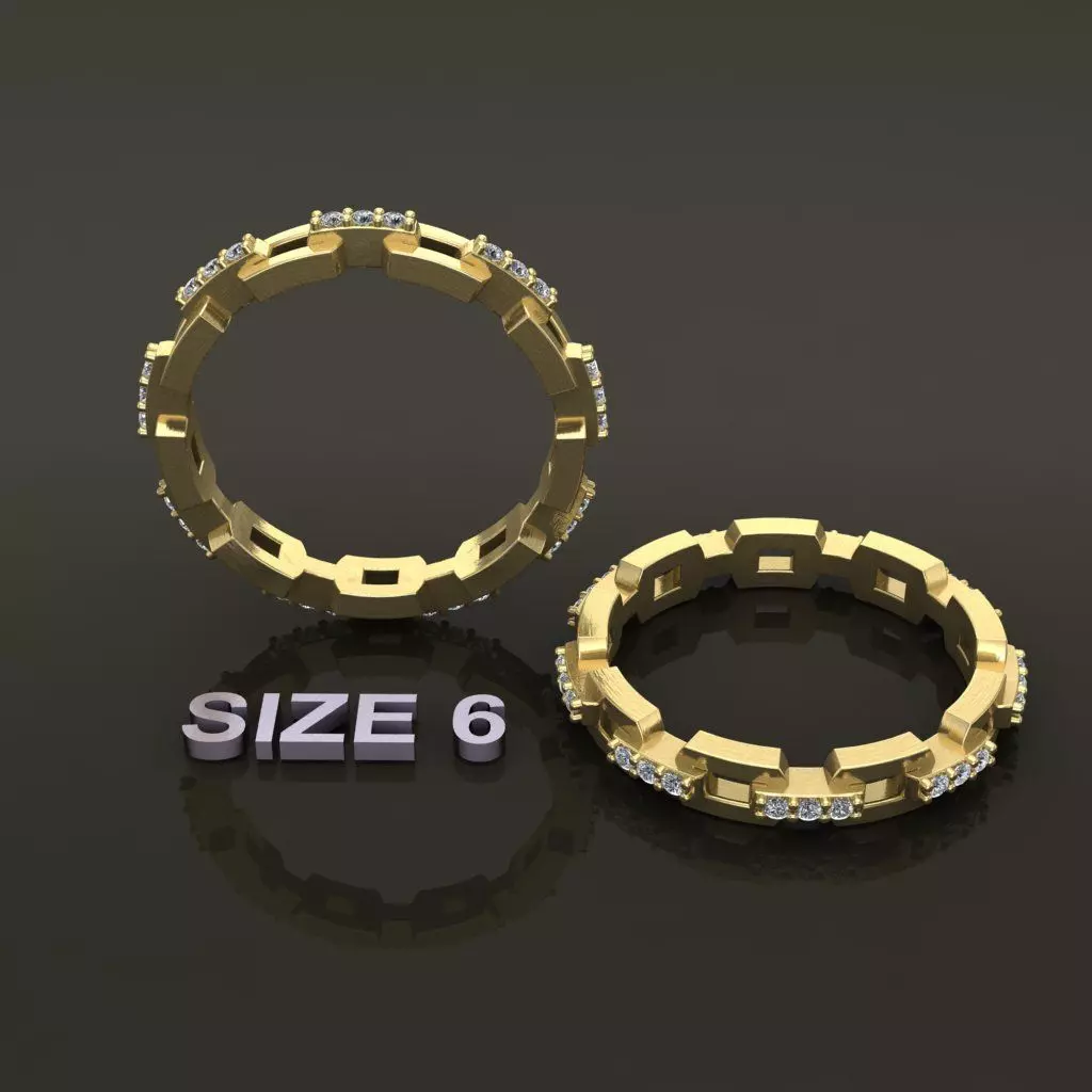 Hermes Style Link Diamond Band Ring Size 6 3D print model_0