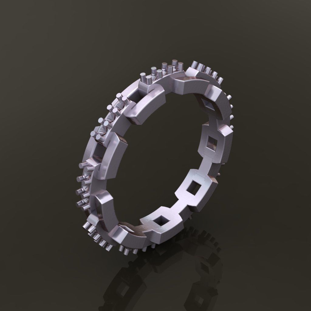 Hermes Style Link Diamond Band Ring Size 6 3D print model_7