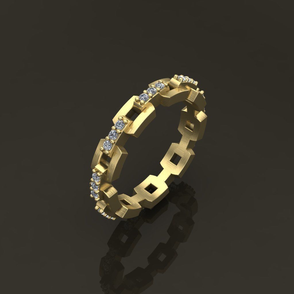 Hermes Style Link Diamond Band Ring Size 6 3D print model_4