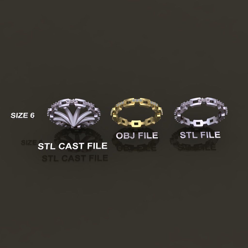 Hermes Style Link Diamond Band Ring Size 6 3D print model_1