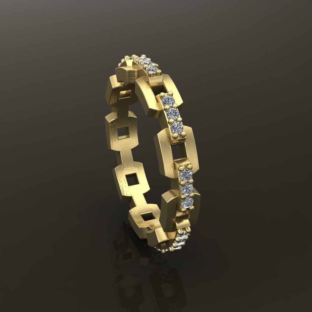 Hermes Style Link Diamond Band Ring Size 7 3D print model_3