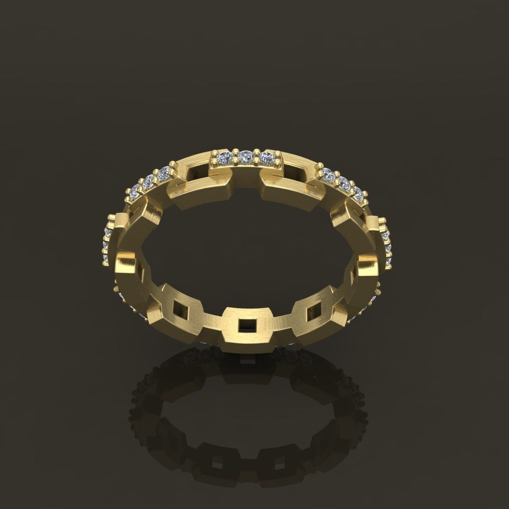 Hermes Style Link Diamond Band Ring Size 7 3D print model_4
