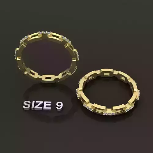 Hermes Style Link Diamond Band Ring Size 9