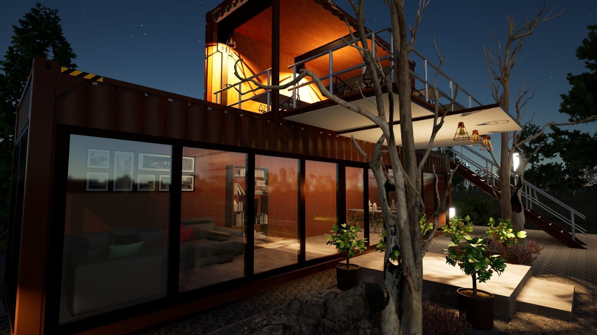 Shipping Container Restaurant 3D model_1