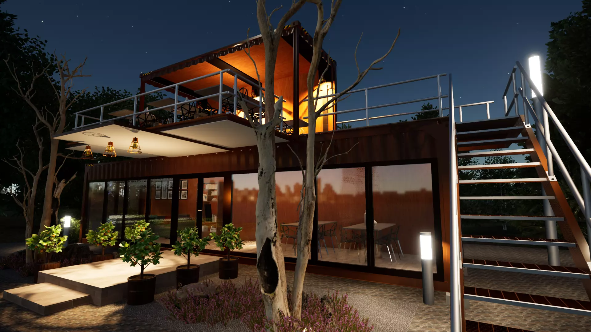 Shipping Container Restaurant 3D model_0