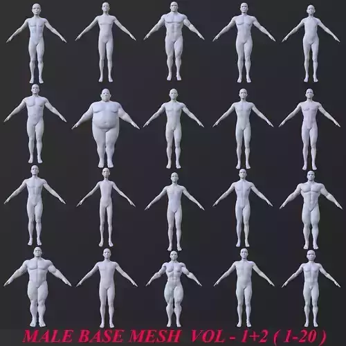 20 MALE BASE MESH  1-20 3D Model Collection