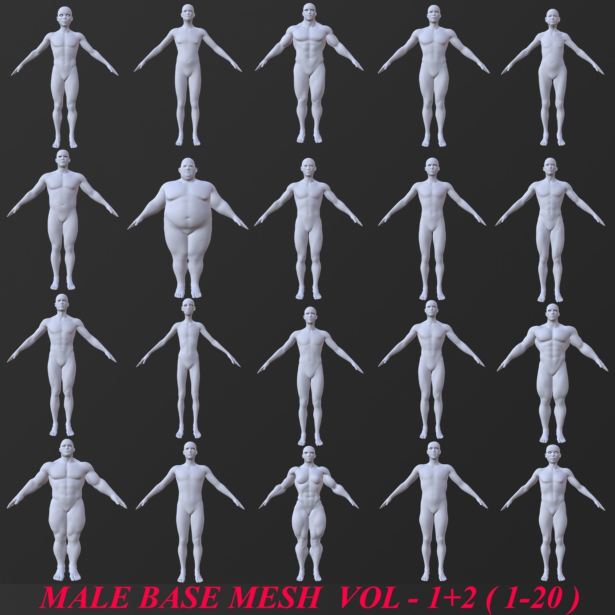 20 MALE BASE MESH  1-20 3D Model Collection_3