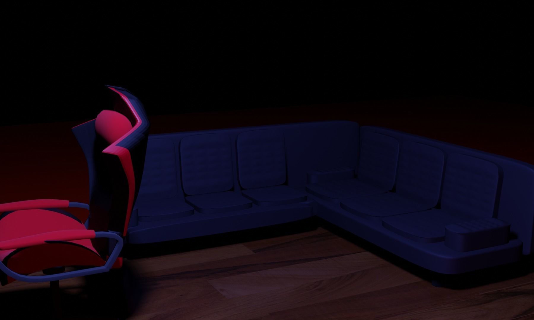 GamingRoom room with neon lights and furniture 3D model_5