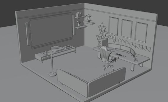 GamingRoom room with neon lights and furniture 3D model_11