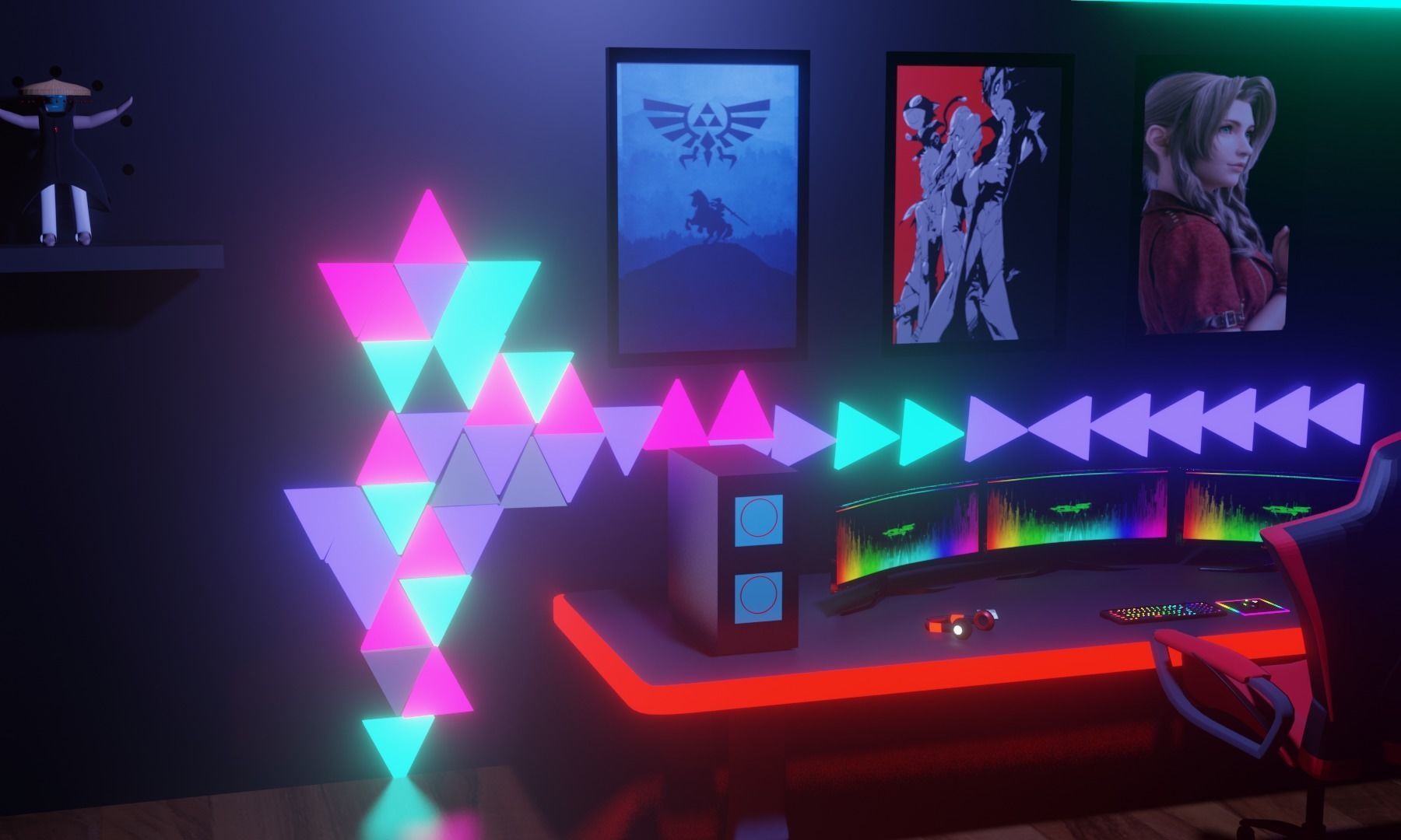 GamingRoom room with neon lights and furniture 3D model_4