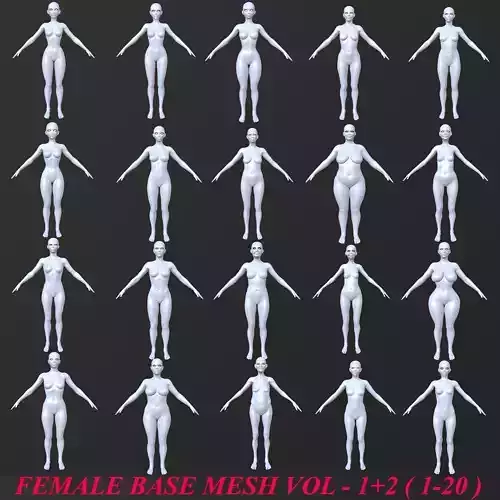 20 FEMALE BASE MESH  1-20 3D Model Collection