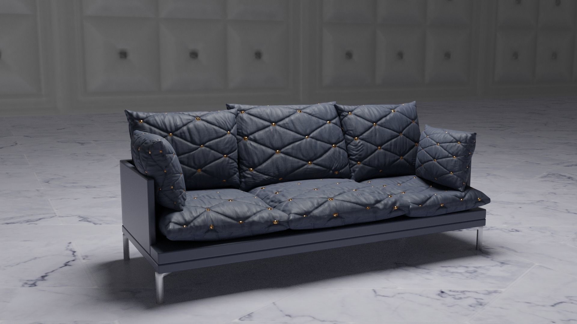 couch sofa with cushions Free 3D model_1