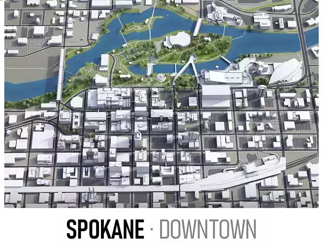 Spokane Low-poly 3D model
