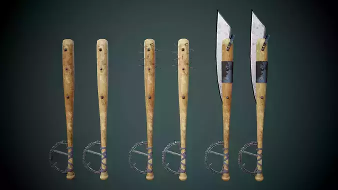 Post apocalyptic baseball bat set Low-poly 3D model